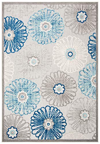 SAFAVIEH Cabana Collection Accent Rug - 4' x 6', Grey & Blue, Floral Design, Non-Shedding & Easy Care, Indoor/Outdoor & Washable-Ideal for Patio, Backyard, Mudroom (CBN801F)