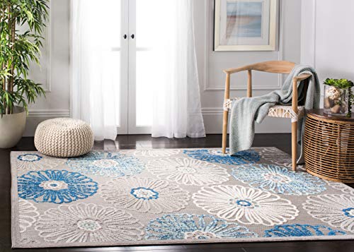 SAFAVIEH Cabana Collection Accent Rug - 4' x 6', Grey & Blue, Floral Design, Non-Shedding & Easy Care, Indoor/Outdoor & Washable-Ideal for Patio, Backyard, Mudroom (CBN801F)