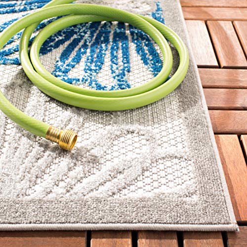 SAFAVIEH Cabana Collection Accent Rug - 4' x 6', Grey & Blue, Floral Design, Non-Shedding & Easy Care, Indoor/Outdoor & Washable-Ideal for Patio, Backyard, Mudroom (CBN801F)