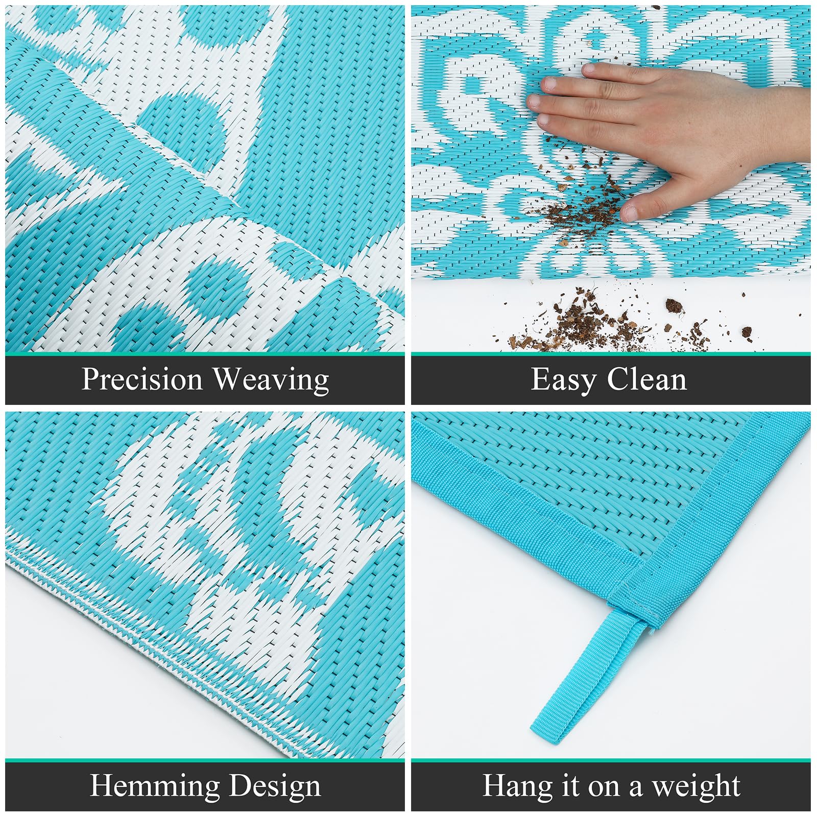 Bsmathom Round Outdoor Rug 6Ft for Patio Clearance, Reversible Outdoor Plastic Straw Camping Rug, Portable Washable Reversible Mats for Camping, RV, Picnic, Beach, Backyard, Pool Deck, Teal