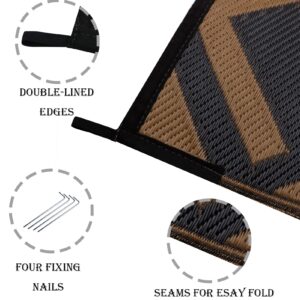 Reyox Outdoor Rugs Reversible Waterproof Mat Plastic Straw Rug with Corner Loops & Stakes Non-Fading RV Camping Mat Portable Patio Rugs Lattice Brown 6x9 ft