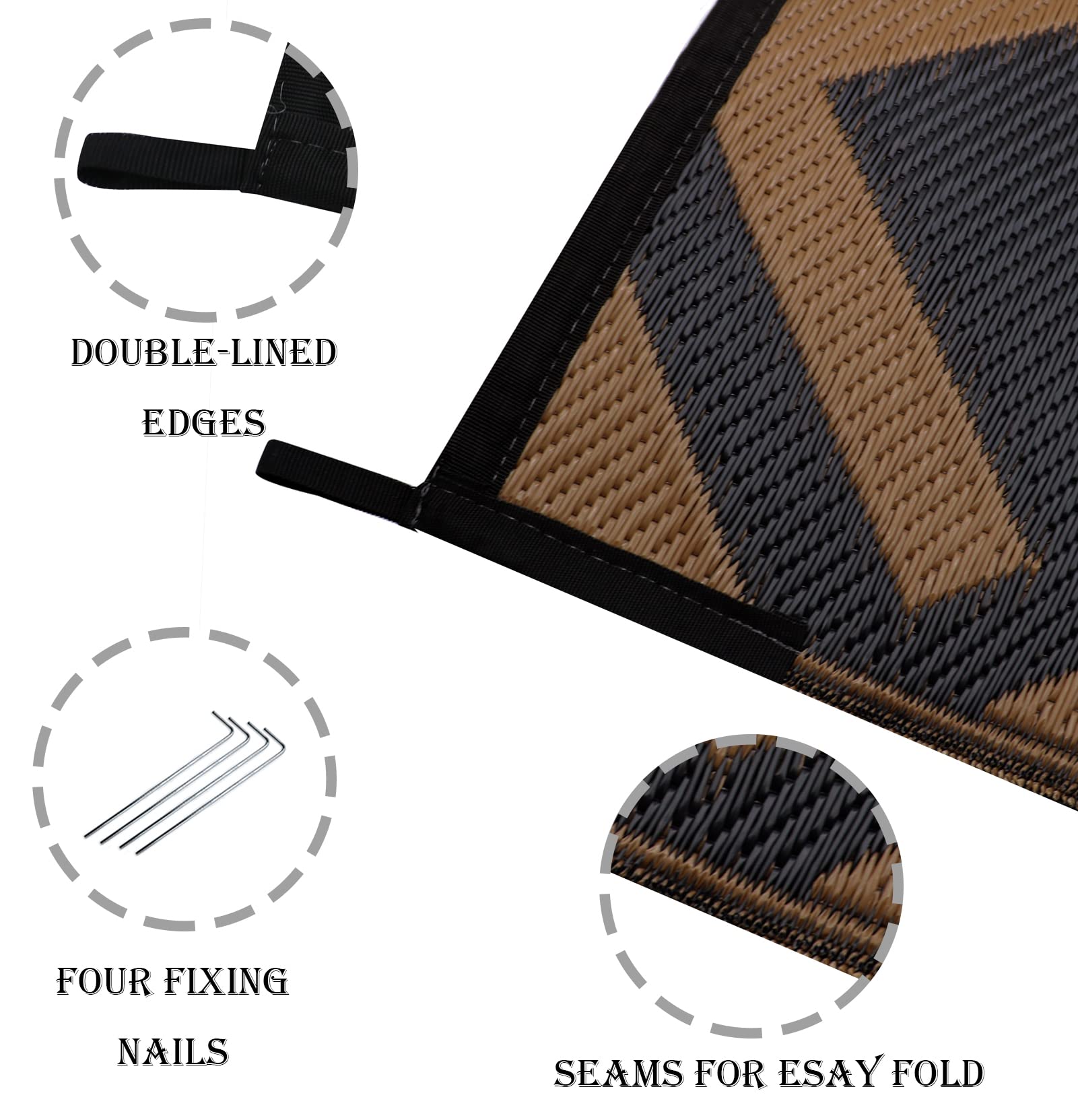 Reyox Outdoor Rugs Reversible Waterproof Mat Plastic Straw Rug with Corner Loops & Stakes Non-Fading RV Camping Mat Portable Patio Rugs Lattice Brown 6x9 ft