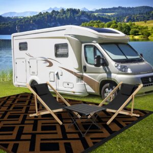 Reyox Outdoor Rugs Reversible Waterproof Mat Plastic Straw Rug with Corner Loops & Stakes Non-Fading RV Camping Mat Portable Patio Rugs Lattice Brown 6x9 ft