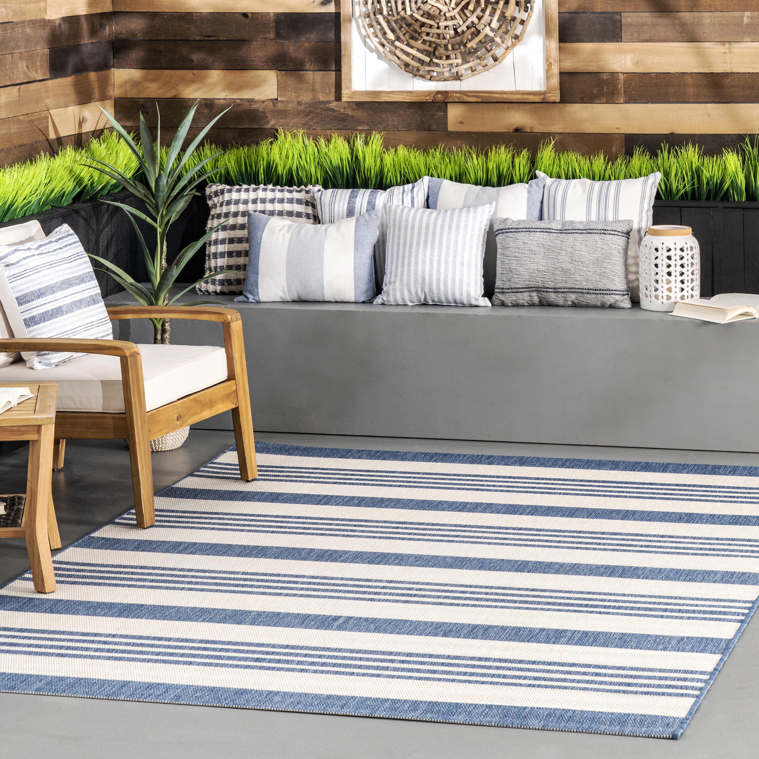 nuLOOM Robin Multi Stripe Indoor/Outdoor Area Rug, 10x14, Blue