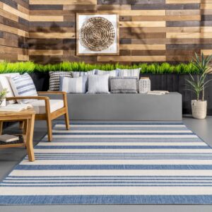 nuLOOM Robin Multi Stripe Indoor/Outdoor Area Rug, 10x14, Blue