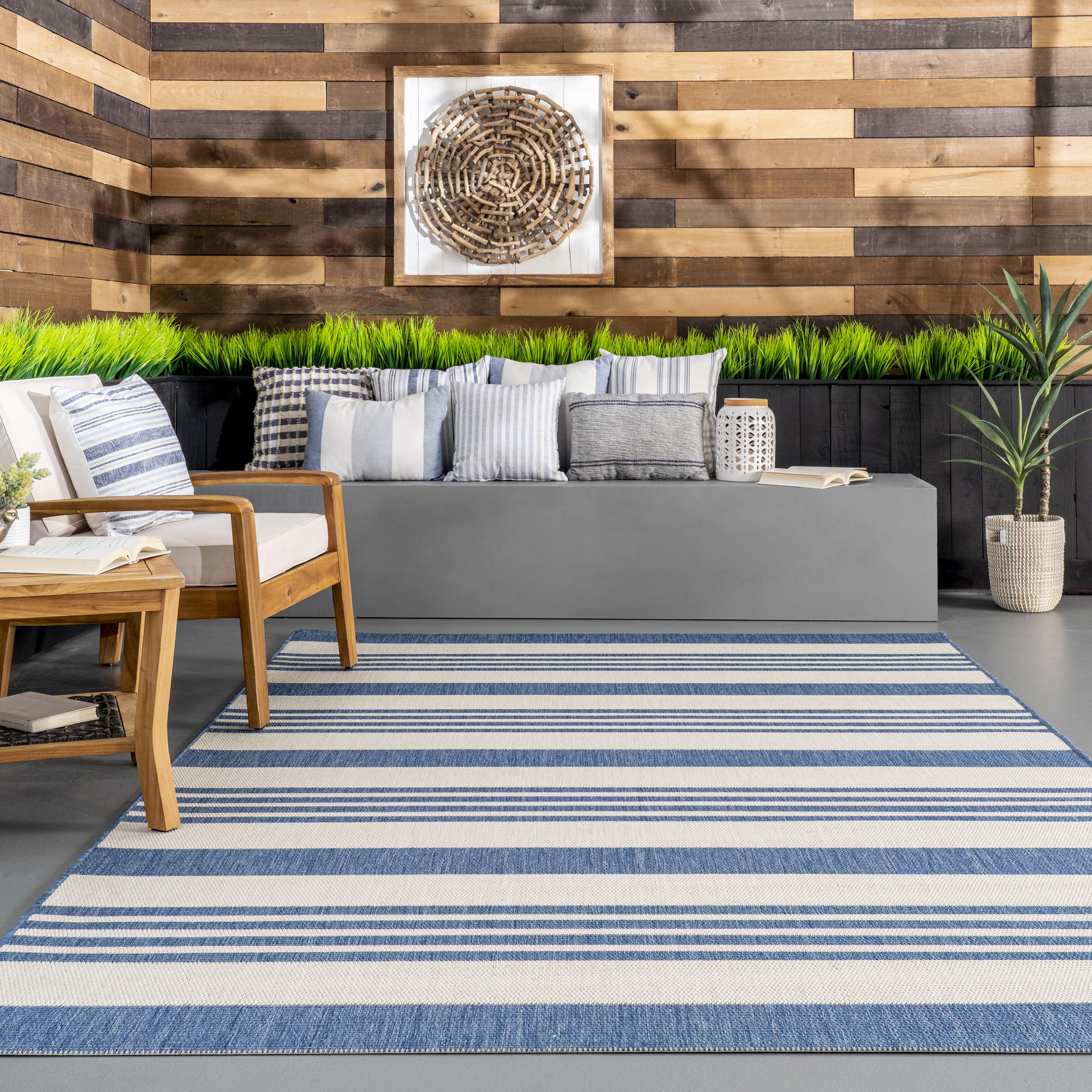 nuLOOM Robin Multi Stripe Indoor/Outdoor Area Rug, 10x14, Blue