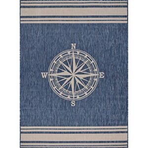 Lr Home Ox Bay Seamas Nautical Navigation Indoor Outdoor Rug, Navy/White, 3' x 5'