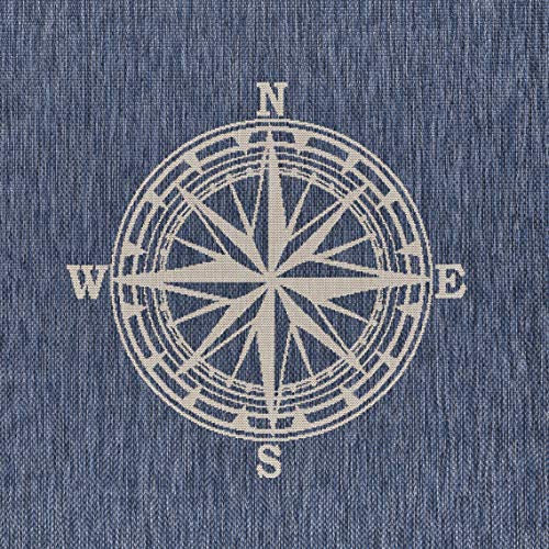 Lr Home Ox Bay Seamas Nautical Navigation Indoor Outdoor Rug, Navy/White, 3' x 5'