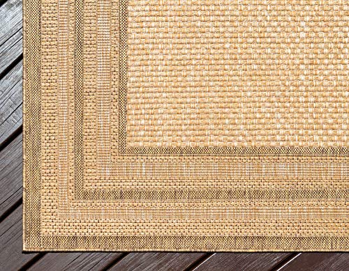 Unique Loom Outdoor Border Collection Area Rug - Multi Border (3' 3" x 5' Rectangle, Tan/ Light Brown)