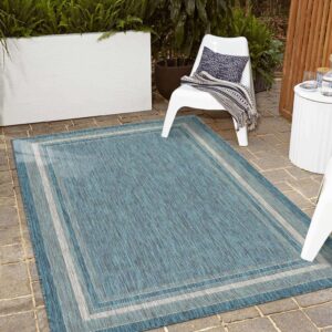 Unique Loom Outdoor Border Collection Area Rug - Soft Border (10'x 14' 1" Rectangle, Teal/ Ivory)