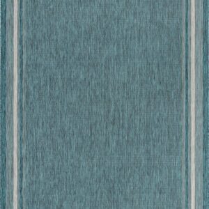 Unique Loom Outdoor Border Collection Area Rug - Soft Border (10'x 14' 1" Rectangle, Teal/ Ivory)