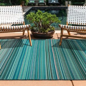 Rugshop Contemporary Stripe Reversible Crease-Free Waterproof Premium Recycled Plastic Outdoor Rugs for Patio,Backyard,RV,Deck,Picnic,Trailer,Beach,Camping Blue 3' x 5'