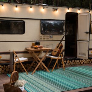 Rugshop Contemporary Stripe Reversible Crease-Free Waterproof Premium Recycled Plastic Outdoor Rugs for Patio,Backyard,RV,Deck,Picnic,Trailer,Beach,Camping Blue 3' x 5'