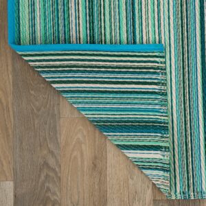 Rugshop Contemporary Stripe Reversible Crease-Free Waterproof Premium Recycled Plastic Outdoor Rugs for Patio,Backyard,RV,Deck,Picnic,Trailer,Beach,Camping Blue 3' x 5'