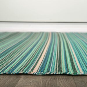 Rugshop Contemporary Stripe Reversible Crease-Free Waterproof Premium Recycled Plastic Outdoor Rugs for Patio,Backyard,RV,Deck,Picnic,Trailer,Beach,Camping Blue 3' x 5'