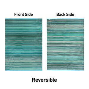 Rugshop Contemporary Stripe Reversible Crease-Free Waterproof Premium Recycled Plastic Outdoor Rugs for Patio,Backyard,RV,Deck,Picnic,Trailer,Beach,Camping Blue 3' x 5'