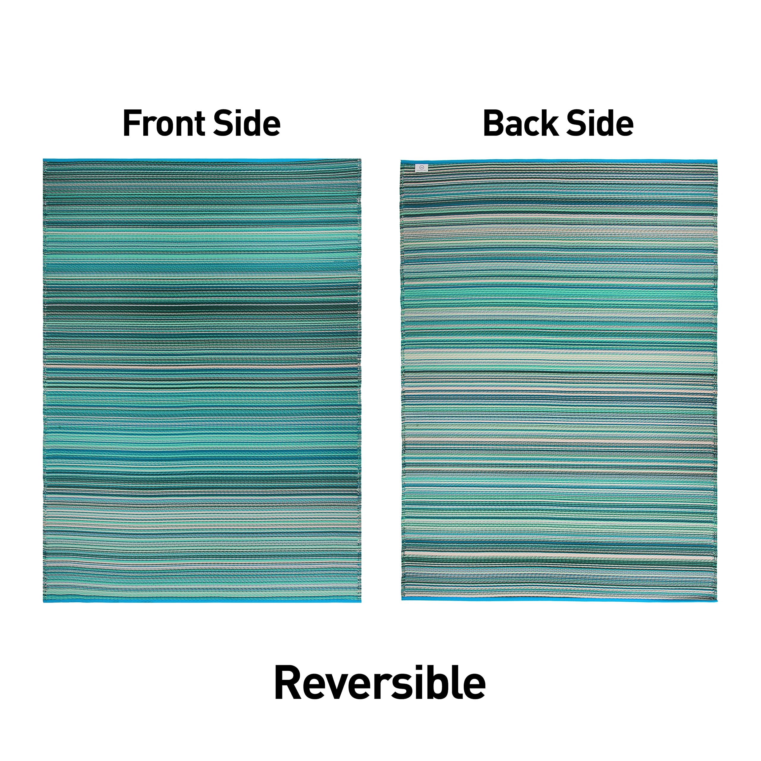 Rugshop Contemporary Stripe Reversible Crease-Free Waterproof Premium Recycled Plastic Outdoor Rugs for Patio,Backyard,RV,Deck,Picnic,Trailer,Beach,Camping Blue 3' x 5'