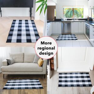 pinyan Cotton Buffalo Plaid Rugs 27.5"x43"(2.3'x3.6'),Complete Home Rug Hand-Woven, Indoor/Outdoor Use,Black & White Checkered Rug-Layered Door Mats, Washable for Front Porch, Kitchen, Farmhouse