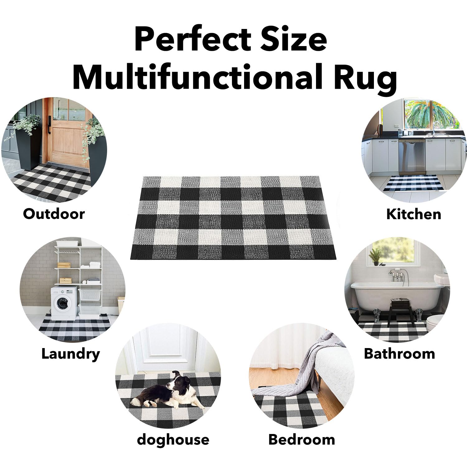 pinyan Cotton Buffalo Plaid Rugs 27.5"x43"(2.3'x3.6'),Complete Home Rug Hand-Woven, Indoor/Outdoor Use,Black & White Checkered Rug-Layered Door Mats, Washable for Front Porch, Kitchen, Farmhouse