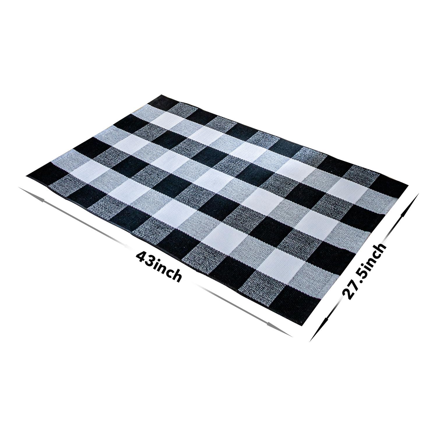 pinyan Cotton Buffalo Plaid Rugs 27.5"x43"(2.3'x3.6'),Complete Home Rug Hand-Woven, Indoor/Outdoor Use,Black & White Checkered Rug-Layered Door Mats, Washable for Front Porch, Kitchen, Farmhouse