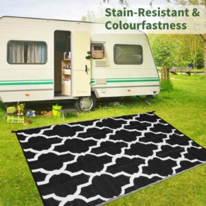 Universe Green Outdoor Rug 5'x8', Outdoor Plastic Straw Rug, Reversible Mats, Area Rug Decor, Waterproof, Portable, Camping Mat Black