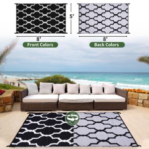 Universe Green Outdoor Rug 5'x8', Outdoor Plastic Straw Rug, Reversible Mats, Area Rug Decor, Waterproof, Portable, Camping Mat Black