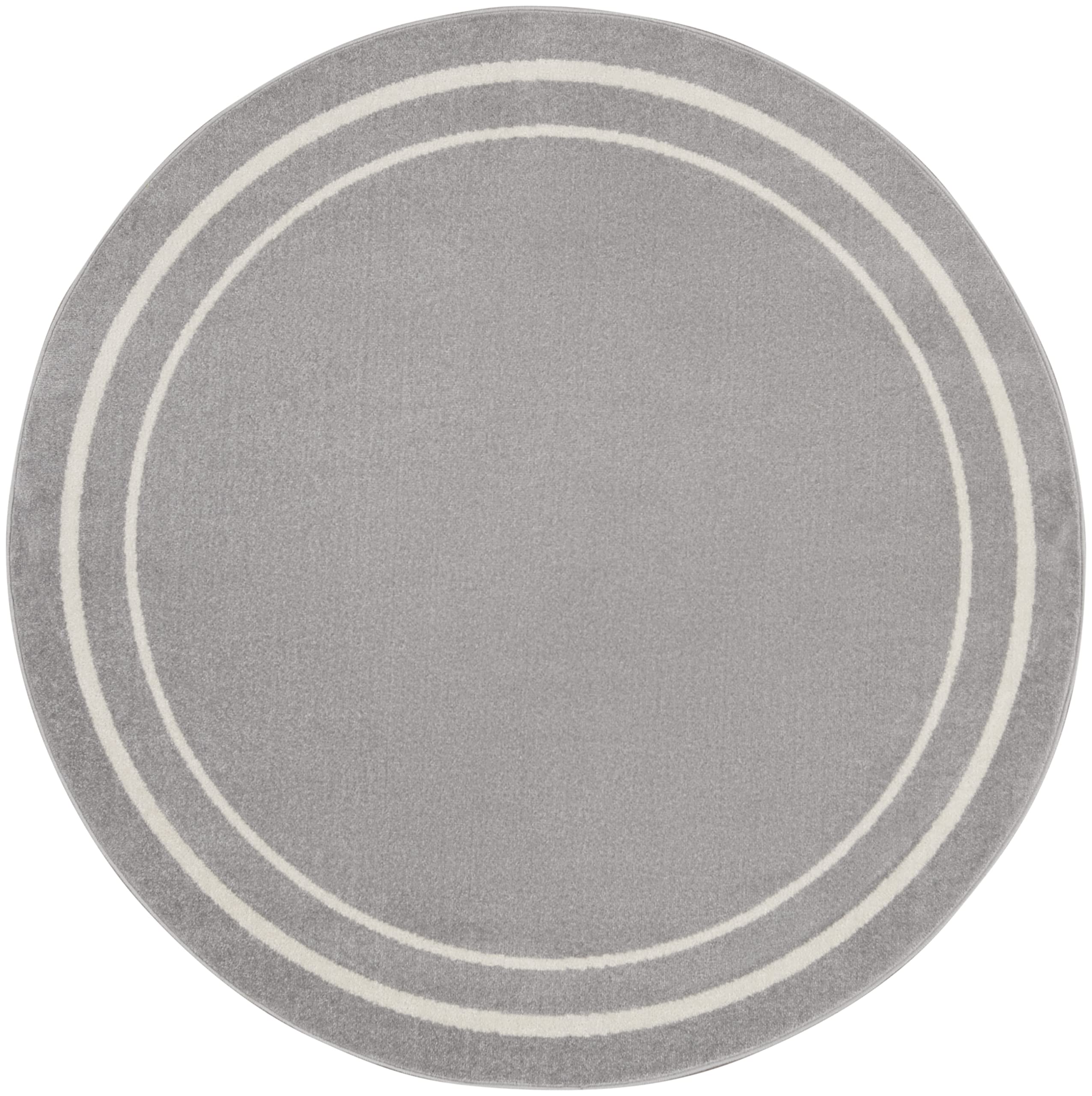 Nourison Essentials Indoor/Outdoor Solid Bordered Grey/Ivory 4' x Round Area Rug, Easy Cleaning, Non Shedding, Bed Room, Living Room, Dining Room, Backyard, Deck, Patio (4 Round)