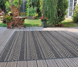 rugshop bohemian stripes for patio rugs,deck rugs,balcony rugs indoor/outdoor area rug 7'10" x 10' blue