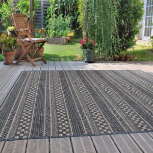 Rugshop Bohemian Stripes for Patio Rugs,Deck Rugs,Balcony Rugs Indoor/Outdoor Area Rug 7'10" x 10' Blue