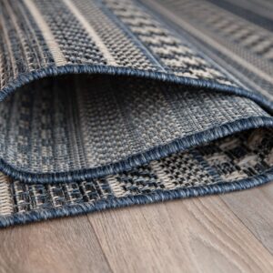 Rugshop Bohemian Stripes for Patio Rugs,Deck Rugs,Balcony Rugs Indoor/Outdoor Area Rug 7'10" x 10' Blue