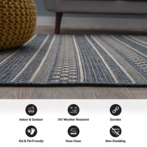 Rugshop Bohemian Stripes for Patio Rugs,Deck Rugs,Balcony Rugs Indoor/Outdoor Area Rug 7'10" x 10' Blue