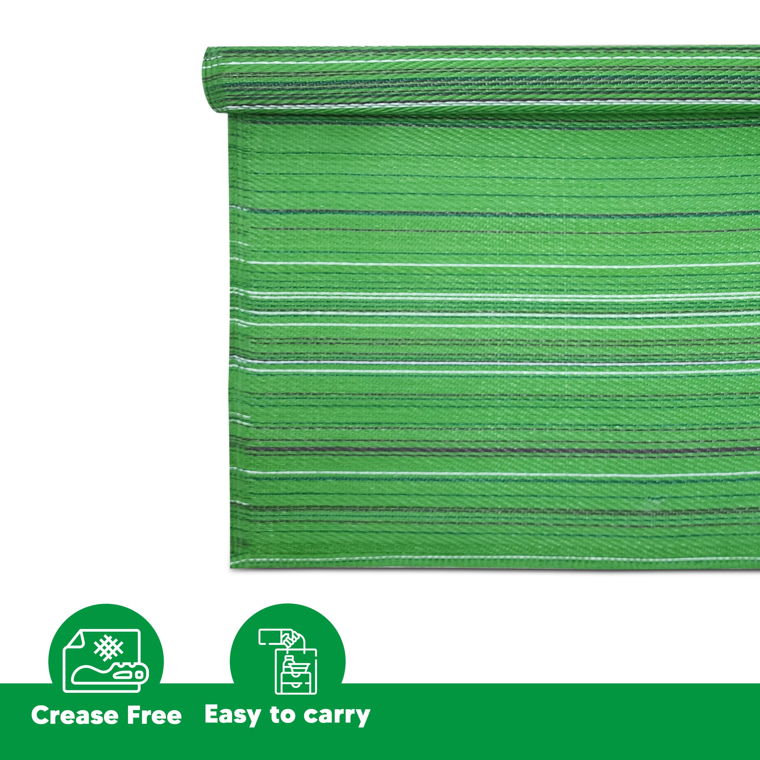 TAKSHA Rolled Outdoor 4X6 ft Striped Fade Resistant Easy Cleaning Plastic Straw Reversible Small Area Rug for Camping Backyard Patio Porch Picnic Travel, Green Rangoli