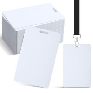 100 pcs white pvc cards with slot punch on short side vertical slot punch card blank credit cards plastic photo id card graphic quality pvc cards for business office, standard cr80 30mil size