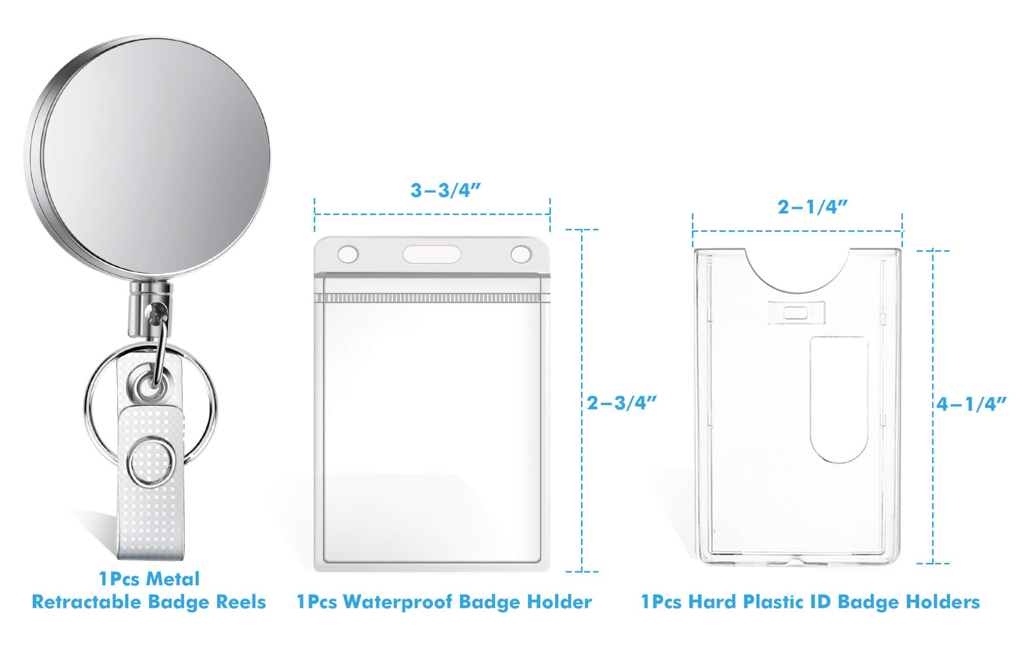 Selizo Retractable Badge Holder with Keychain Ring Clip Metal Badge Reel with Plastic ID Holder and Heavy Duty Name Card Holder for ID Card Key Card Carabiner Work Badge