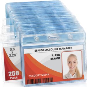 mifflin-usa horizontal id name badge holder (clear, 3.5x2.25 inches, 250 pack), waterproof and resealable plastic card holders