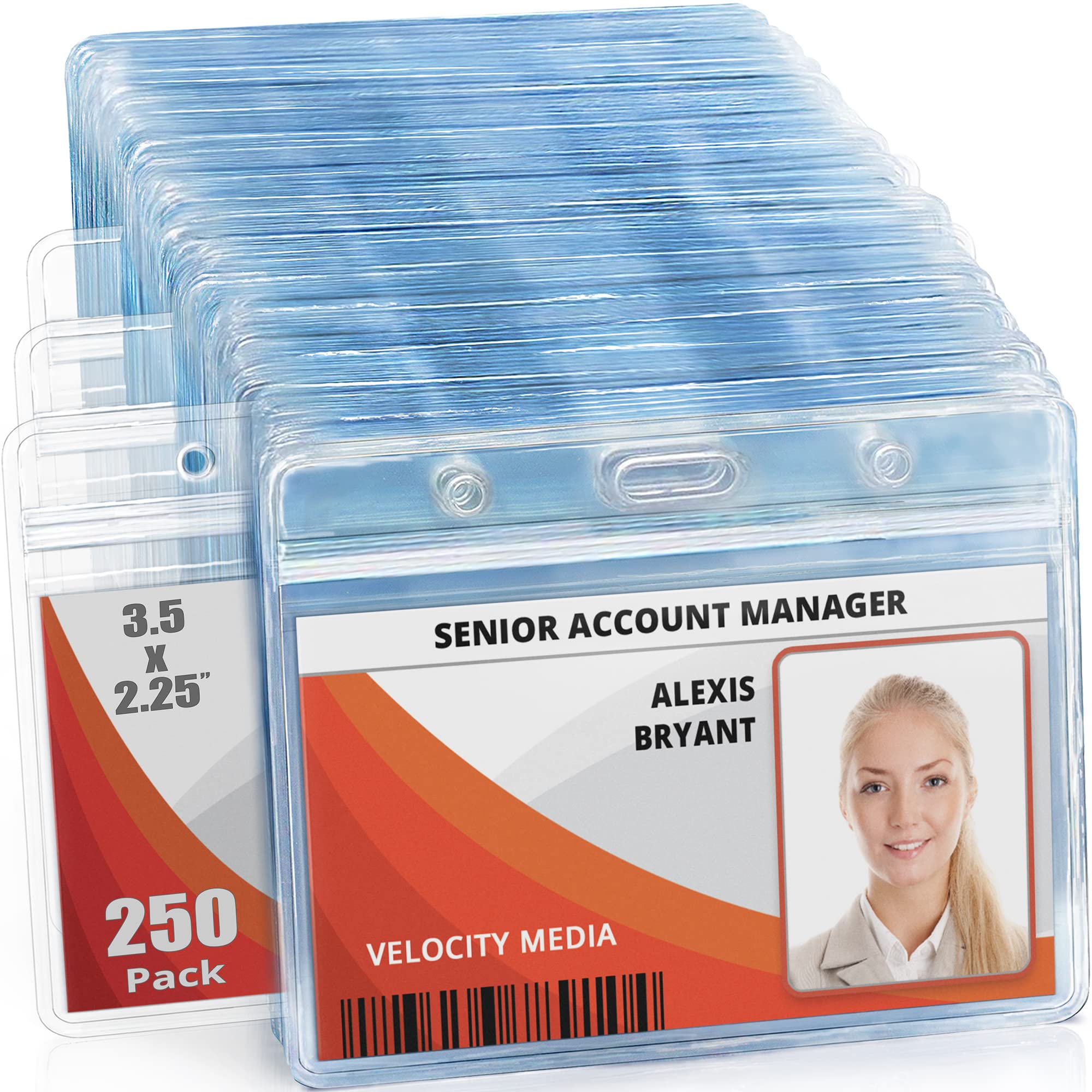 Mifflin-USA Horizontal ID Name Badge Holder (Clear, 3.5x2.25 Inches, 250 Pack), Waterproof and Resealable Plastic Card Holders