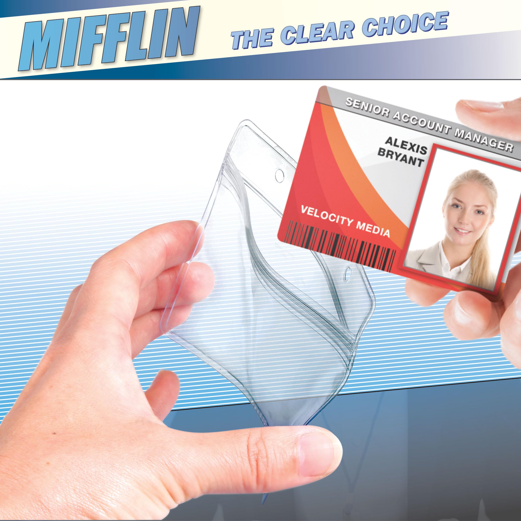 Mifflin-USA Horizontal ID Name Badge Holder (Clear, 3.5x2.25 Inches, 250 Pack), Waterproof and Resealable Plastic Card Holders
