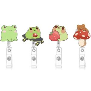cute retractable badge holder reel,frog and mushroom badge reel - clip on name badge tag with belt clip, id badge reels clip card holder for office workers,doctors,nurses,medical students and students