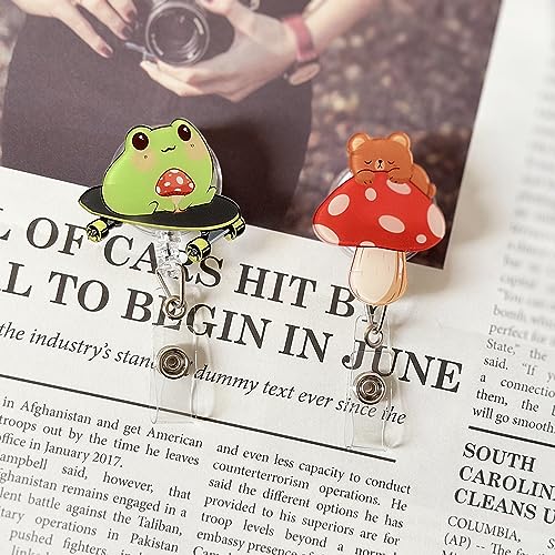 Cute Retractable Badge Holder Reel,Frog and Mushroom Badge Reel - Clip On Name Badge Tag with Belt Clip, ID Badge Reels Clip Card Holder for Office Workers,Doctors,Nurses,Medical Students and Students