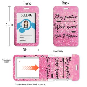 Positive Badge Holder with Retractable Reel, Funny Id Card Badge Case with Carabiner Clip Heavy Duty, Vertical Card Name Tag Badge Protector Cover for Work Office Nurse Teacher Women Student Gifts