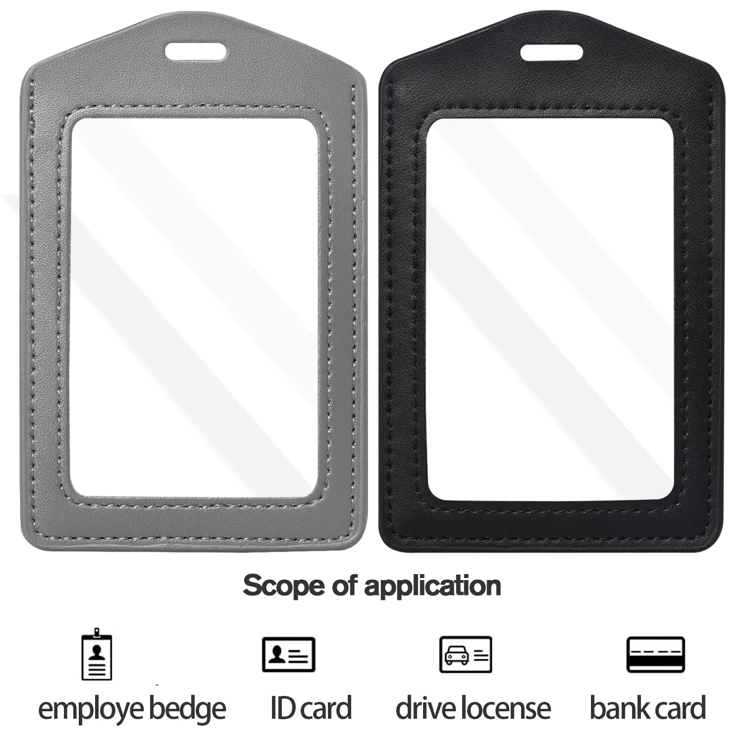Vin Beauty 2 Pack Genuine Leather ID Badge Holders, Vertical ID Card Holders with Double-Side Clear Window, Waterproof Name Badge Holde Suit for Office, Staff, Students, Employees