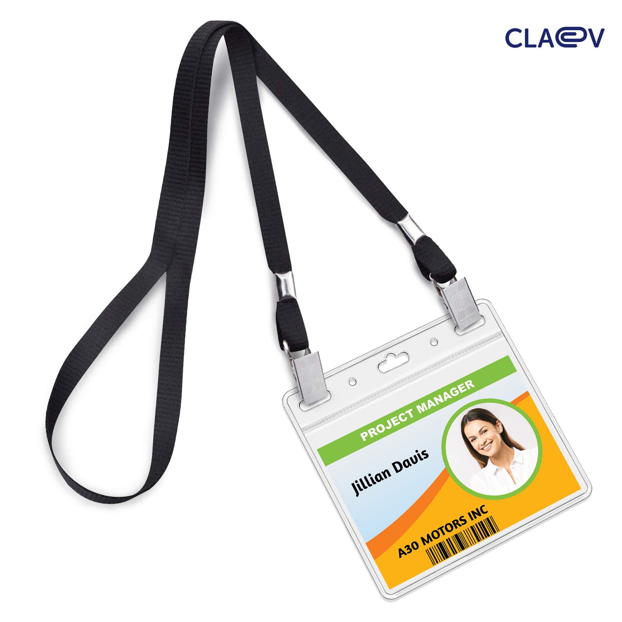 Claev Horizontal Flexible and Tear Resistant Card Protector (Clear, 4x3 Inch, 100 Pack), Large Easy Open Plastic ID Name Badge Holders for Conferences, Conventions, Offices & Schools