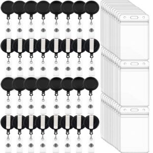 100 pack retractable badge reel clips with 100 pack vertical id card holders retractable badge holders with clip id badge clips with name card holder for nurses office school,black