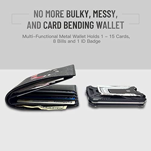 Minimalist Wallet for Men - Slim Aluminum Metal Wallet with Money Clip, ID Badge Holder, RFID Blocking Credit Card Holder, Hold Up to 15 Cards - Front Pocket Carbon Fiber Smart Wallet, Gift for Men…