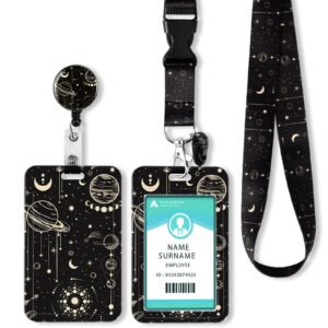 ID Badge Holder with Lanyard, Retractable Badge Holders Reels with Lanyards Adjustable, for Women Kids Teacher Nurses Doctor Student