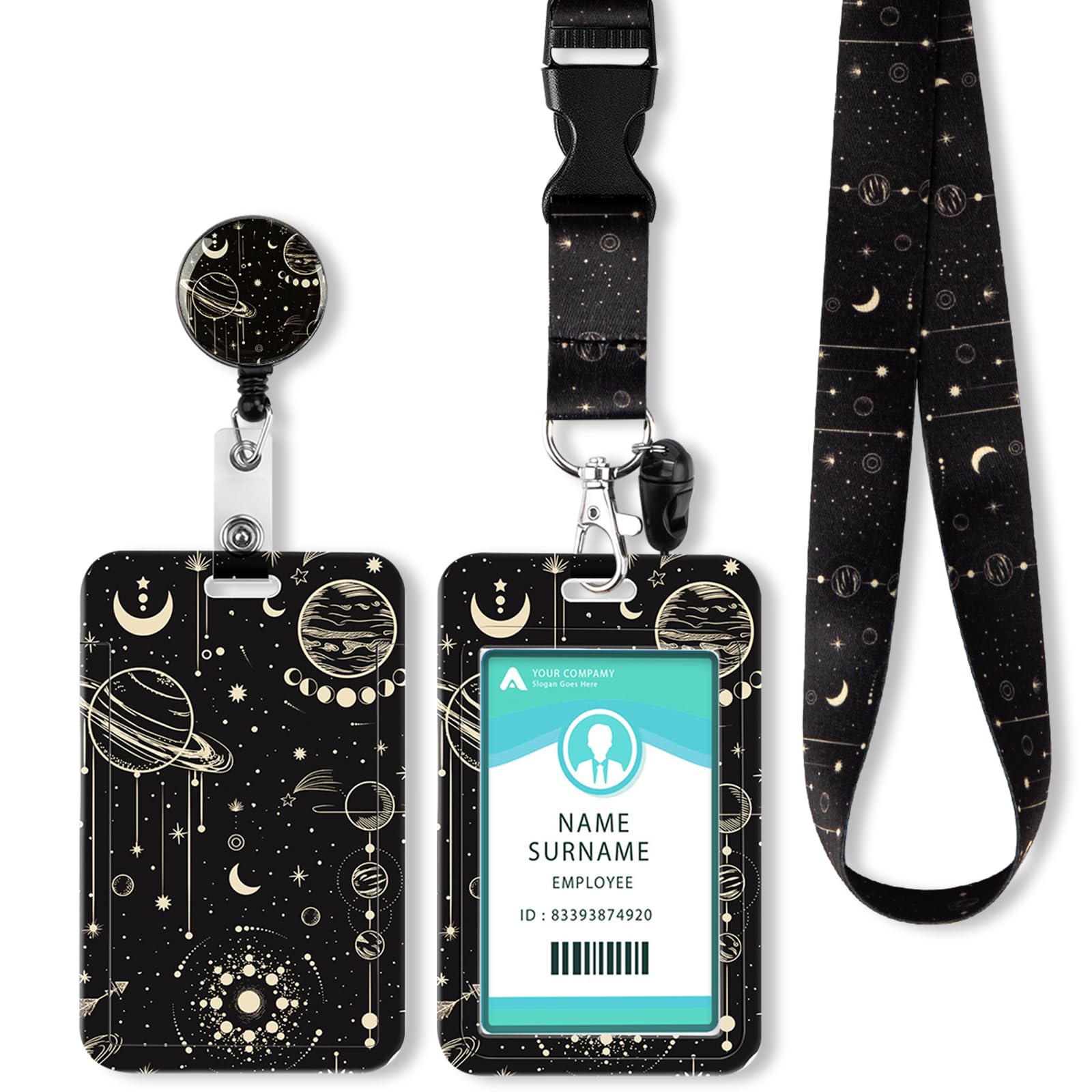 ID Badge Holder with Lanyard, Retractable Badge Holders Reels with Lanyards Adjustable, for Women Kids Teacher Nurses Doctor Student