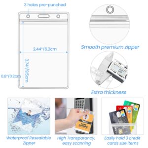 12 Pcs Extra Thick ID Card Badge Holder, Vertical Clear PVC Card Holder with Waterproof Resealable Zip Type (2.6×3.7 inches Inner Size)