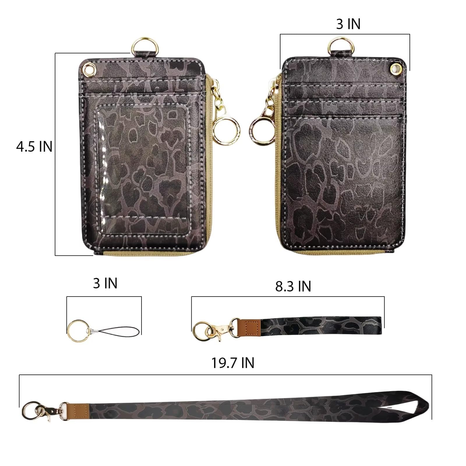 bolimoss Leopard Id Badge Holder with Lanyard, Cheetah Print Lanyard Wallet with Zipper Key Chain,PU Leather ID Name Tag Work Badge Clip Heavy Duty for Nurse Teacher Doctor Student Office