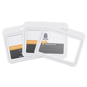 BOKOVNGEE ID Badge Holder with Plastic Clip, Double-Sided Transparent Windows Horizontal Hard White Plastic Case Waterproof Card Holder for Office School ID Credit Cards Exhibition Cards Passes,3pack