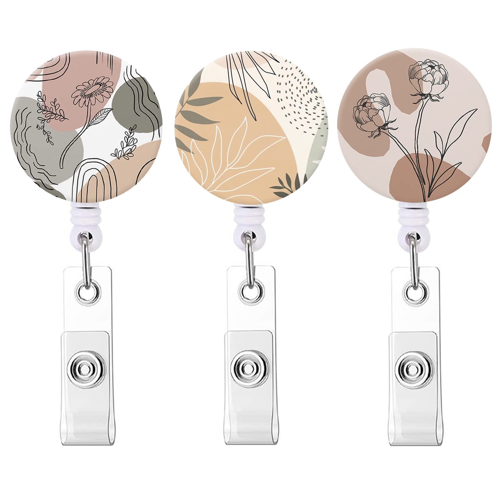 Badge Reel Retractable Cute ID Card Badge Holder with Sturdy Alligator Clip Name Nurse Decorative Badge Reel Clip on Card Holders (3 Pack Abstract Flowers)